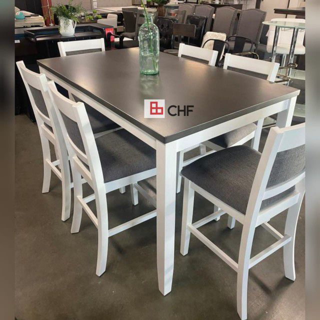 Counter height dining table set with 6 chairs 