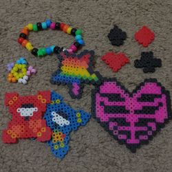 9pcs Perler Melt Bead Creation for Crafts, Collecting, and Trading (Includes Kandi Bracelet) All Handmade