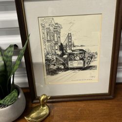 🤩 Vintage Framed Wall Art, Sam Francisco, Cable cars, Golden Gate Bridge 