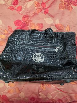 Kathy Van Zeeland Black Croc Patent 16" Dowel Travel Bag, Tote Overnight