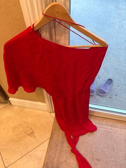 Red One-Shoulder Wrap-Style dress