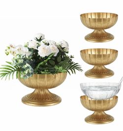 Vintage Gold Compote Vases 8.5" x 5.4" for Wedding Table Centerpieces Antique Gold Metal Compote Bowl, Stable Pedestal Base, For Fresh & Artificial Fl