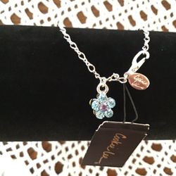 NWT Cookie Lee Blue Crystal Flower Adjustable Anklet With Double Sided Charm, Silver Tone.  Tobillera de Cookie Lee, Flor Doble Azul De Cristal Gen.