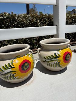 Hand-Painted clay Planters Set of 2 $35 each