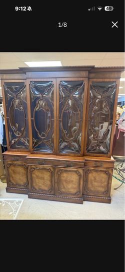 Vintage Wood China Cabinet Breakfront
