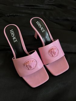 Versace Medusa Mid-heel Mules, Baby Pink