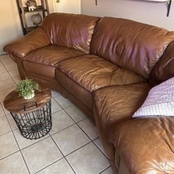 Genuine Leather Couch – Unique Shape, Lots of Life Left