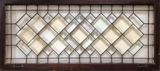 Clear, Beveled stained glass window, transom 29”x64”