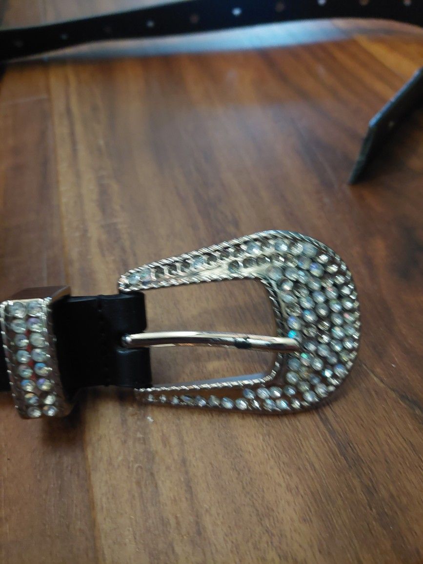 2 Black and Silver Leather Women's Belts $15 OBO 