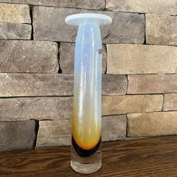 Waterford Evolution Opal & Amber Art Glass Candle Holder