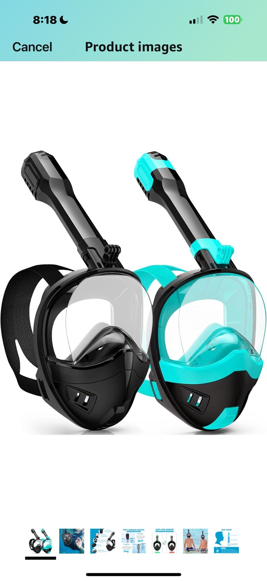 Full Face Snorkel Mask, Snorkeling Gear for Adults Kids with Latest Dry Top Breathing System and Detachable Camera Mount, with 180 Degree Panoramic Vi
