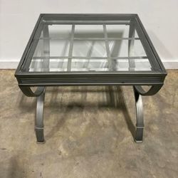Silver Metal Lattice End Table With Beveled Glass Top