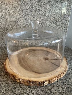 Large Glass Cake Dome with Walnut Base