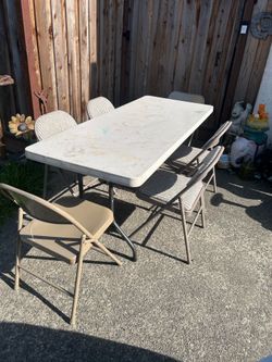 6ft Lifetime Folding Table and 6 Folding Chairs