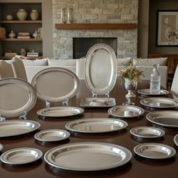 (Lot Of 17) Antique Assorted Silver-Plated Serving Trays/Bowls/Footed/Companies. This is a collection of vintage silver-plated serving trays and platt