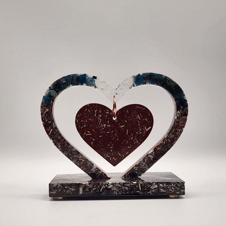 LuxeHeart Orgonite Sculpture – EMF Protection and Energy Transmuter – One-of-a-Kind Heart Art Piece