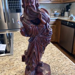 Vintage 14” Asian Guangong Wood Carved Statue 