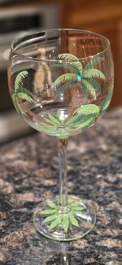 Tropical Palm 🌴 Tree Painted Wine Glasses (8 Total) 