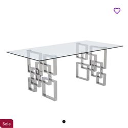 Glass Top Silver Base Dining Table 