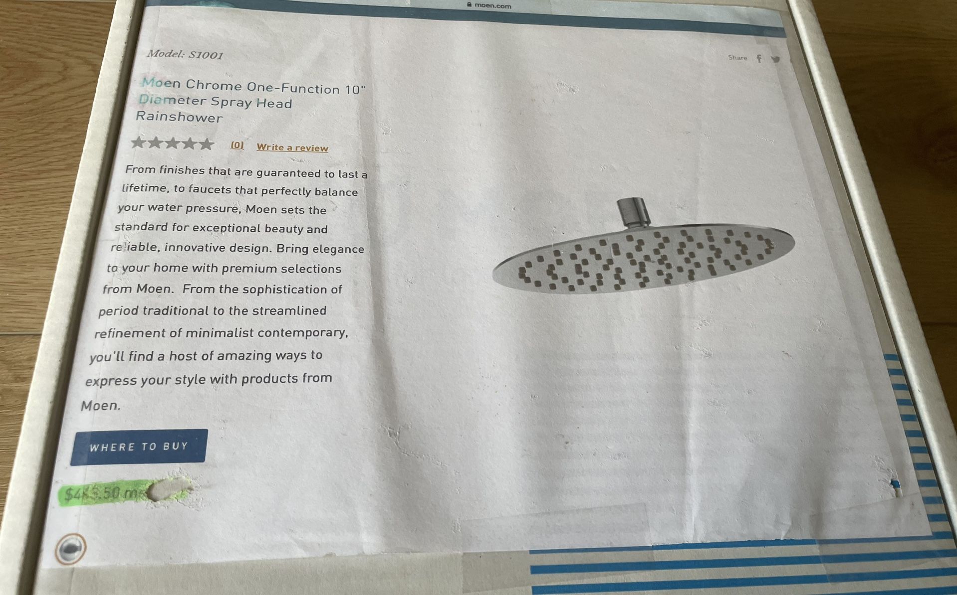 MOEN 10” SPRAY HEAD RAINSHOWER