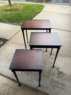 Matching Stackable End/Side Cherry Wood Tables (3)