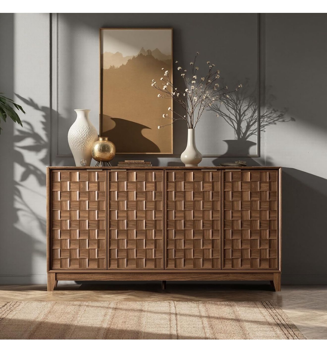 Colamy Fluted Sideboard Cabinet W/ Storage - Brand New