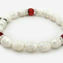 GENUINE FRESH WATER PEARLS & RED CARNELIAN BRACELET *New With Tag *