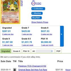 Pokémon TCG Charizard 4/102 Original Base Set Holo Foil Rare Unlimited HP 4/102