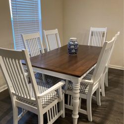 Beautiful Barn Farmhouse Style Dining Table With 6 Chairs