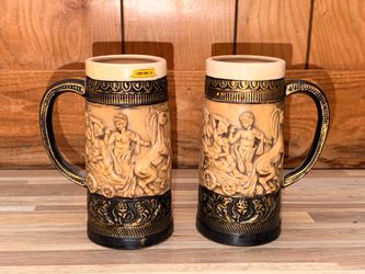 Pair of Vintage 1970s Roman Chariot Souvenir Steins