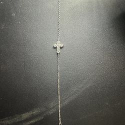 Sterling Silver And Diamond Cross Bracelet Or Anklet Will Pass Diamond Tester