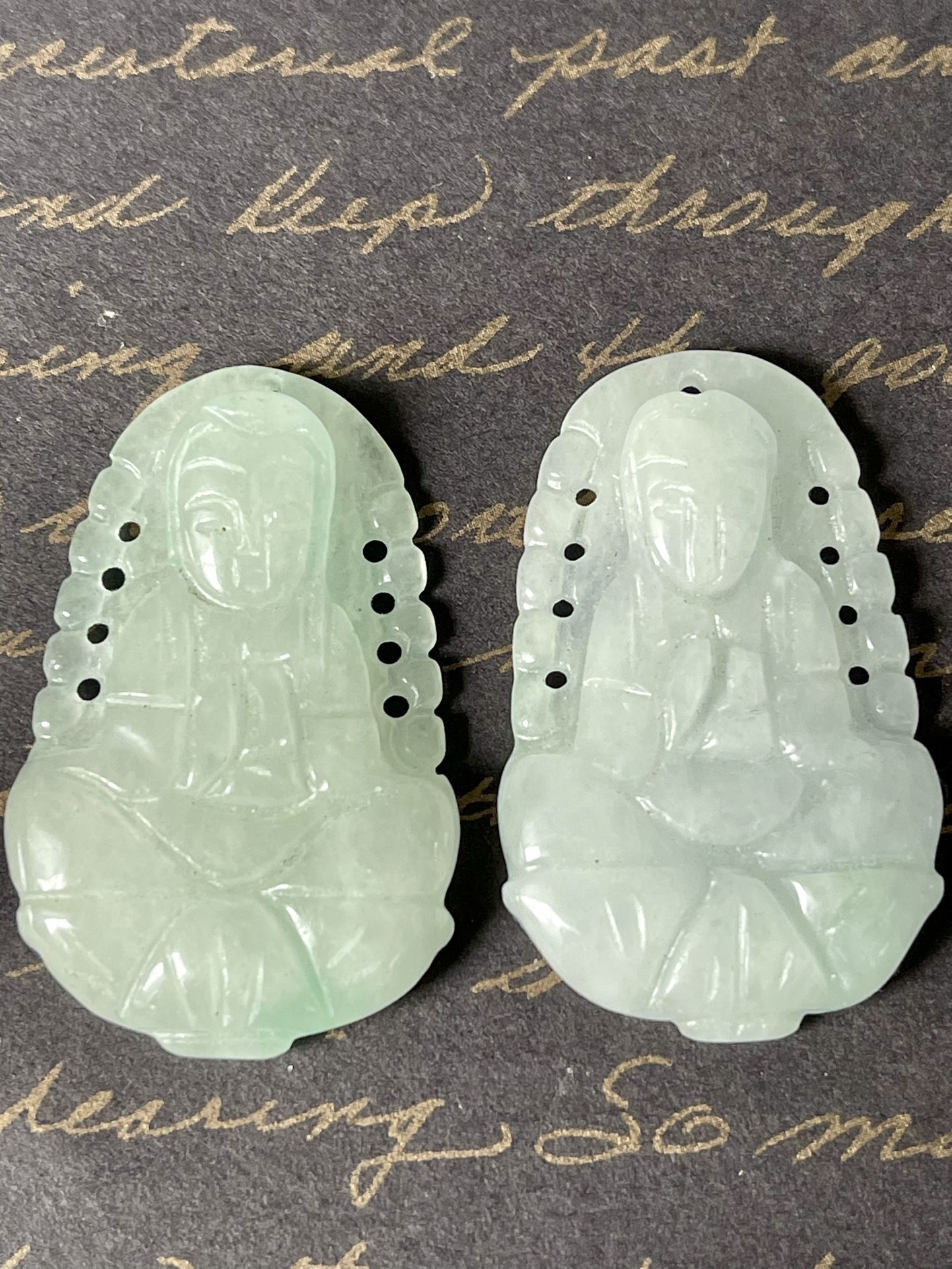 Buddha Jade Pendants, 2pc, Natural Stone, Good Luck Talisman, Green