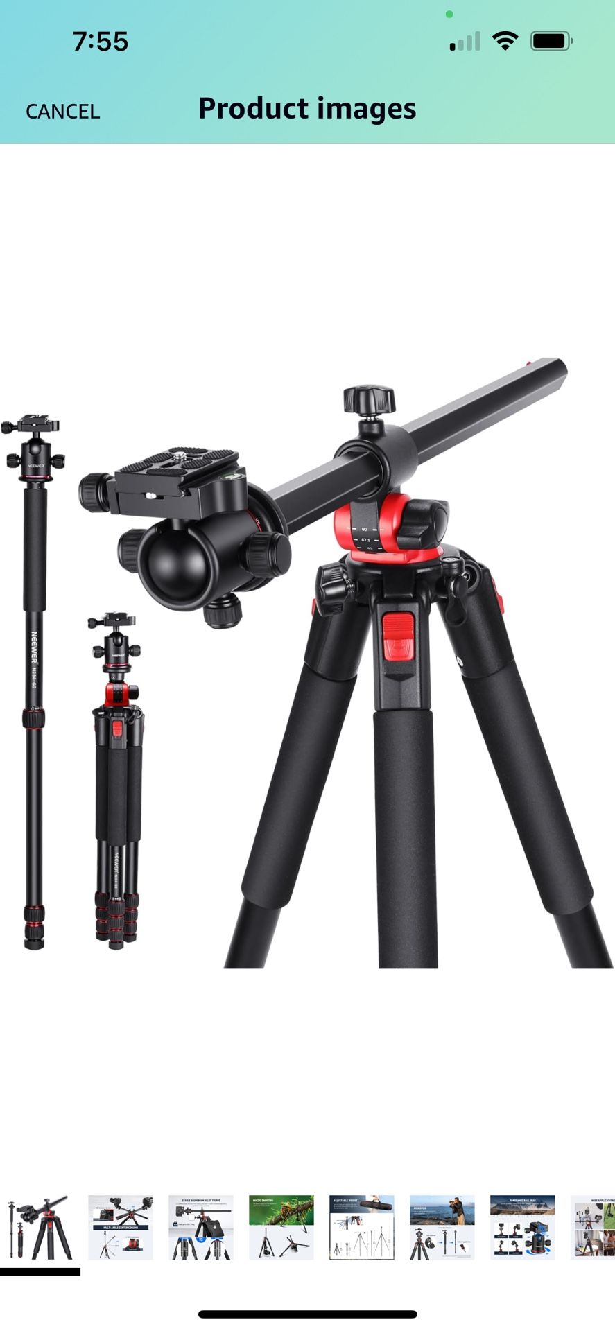 NEEWER 72 inch Camera Tripod Monopod with Center Column and Ball Head Aluminum, Arca Type QR Plate, Bag, Horizontal Tripod Overhead Camera Mount