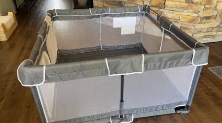 Gray Baby Playpen with Mesh Sides
