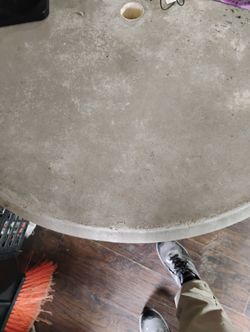 Stone Bench With Stone Table And Umbrella Attachment Insert