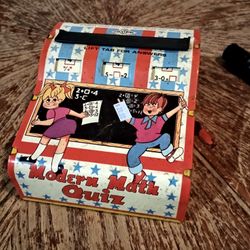 Vintage 1960 Modern Math Quiz Mechanical Flash Cards Tin Toy from Wolverine