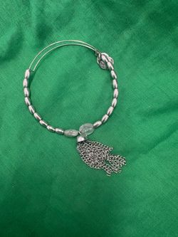 ALEX AND ANI Silver Tone Beaded Stackable Bracelet w/ Dangle Tassel Charm