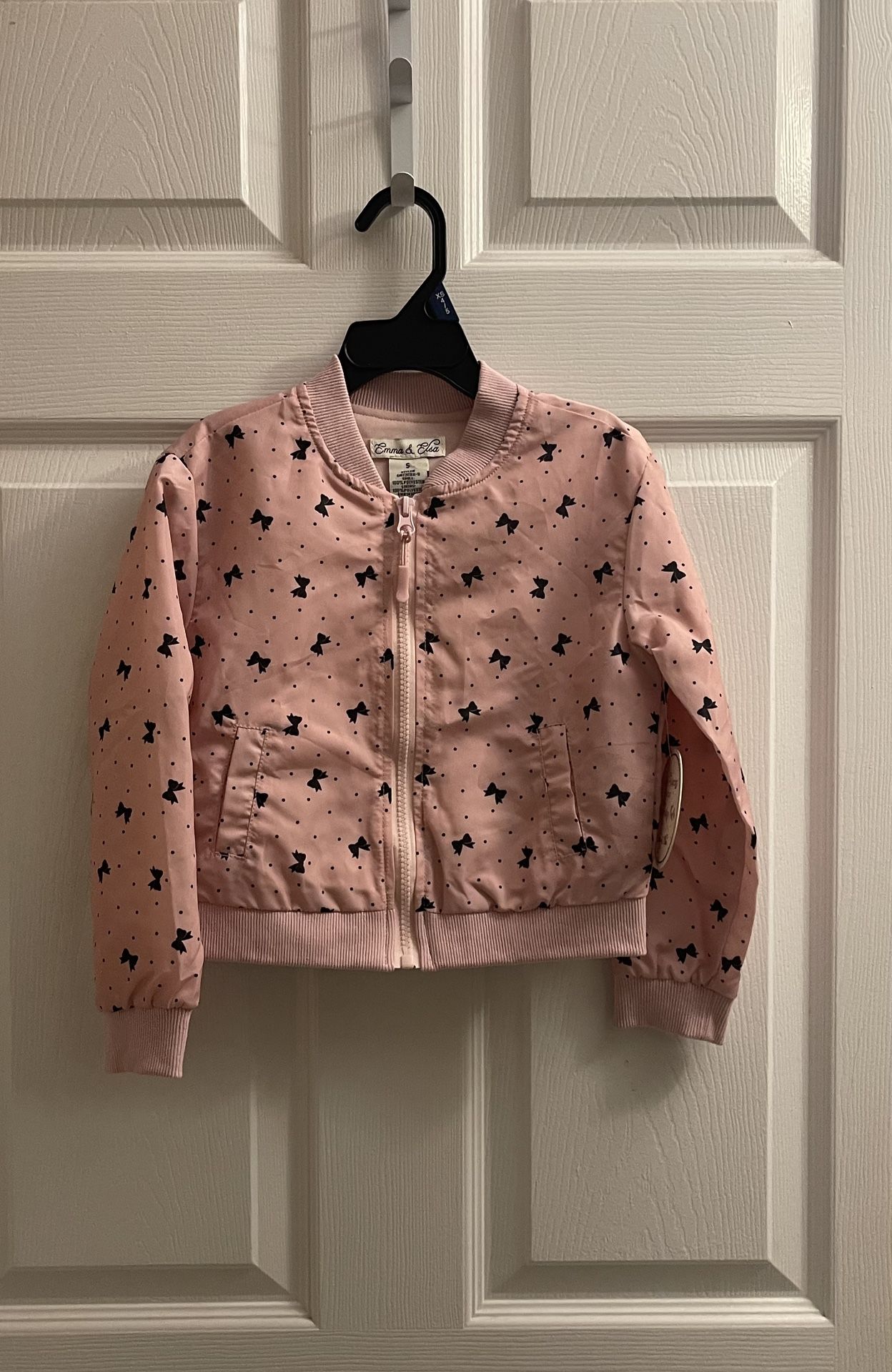 Brand New Girls Pink Bow Print Jacket Size 5 Kids