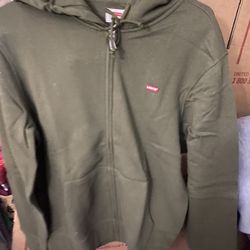 Levi’s Men’s Sweater With Hoodie and Full Zipper In Front,Army Green,Small Size Only