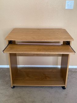 Wood Computer Desk with Keyboard Tray on Wheels. OBO