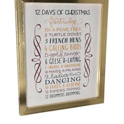 Twelve Days of Christmas Gold Framed Wall Art Holiday Hanging Decor