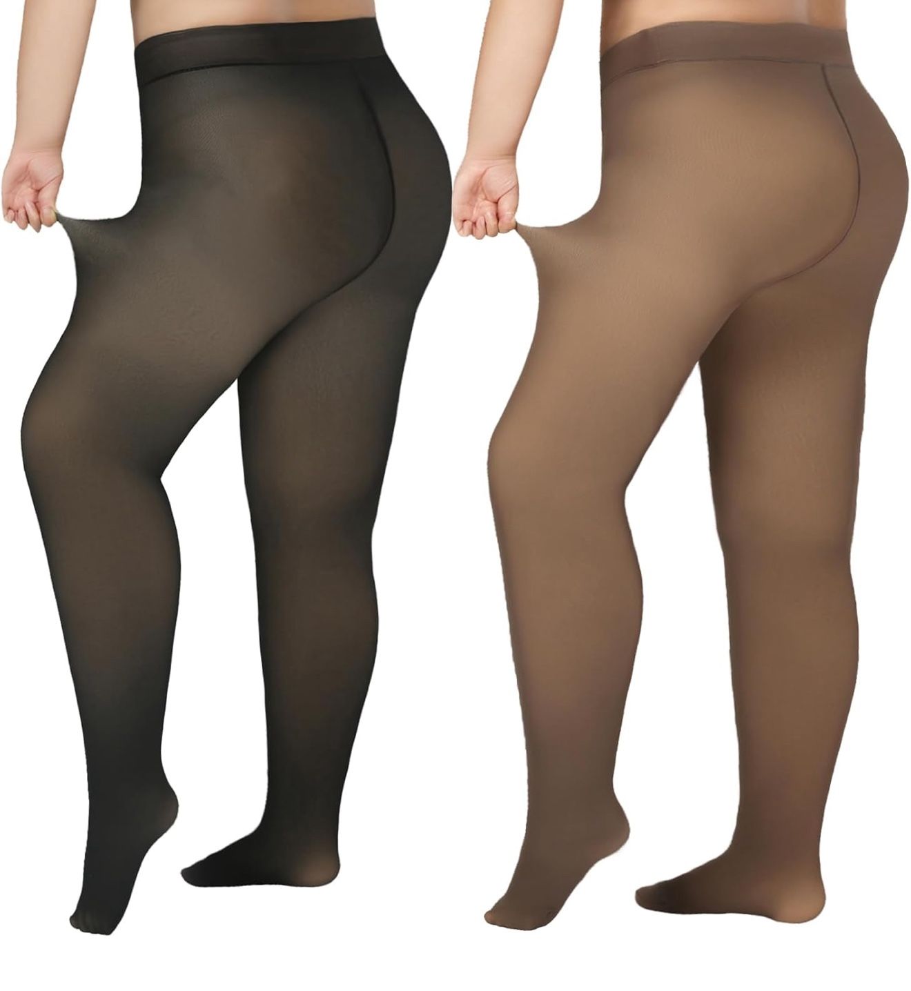 Delcast Plus Size Fleece Lined Tights Women - Fake Translucent Sheer Warm Thermal Pantyhose Leggings for Winter