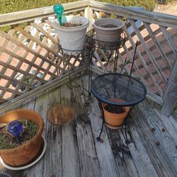 Double Iron Plant Stand & small black table
