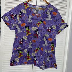 Disney Mickey Mouse Halloween Scrub Top Size Large Women’s Purple 