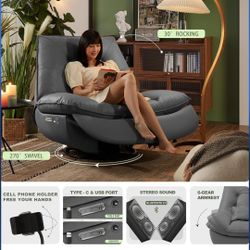 Oversized Electric Rocker Recliner Swivel Glider with 43.7'' Sitting Width, Power Recliner Chair with USB Ports & Smart Voice Control, 270° Swivel Gli