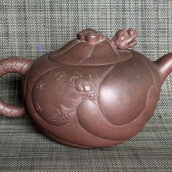 Vintage Yixing Zisha Clay Dragon Koi Fish Tea Pot China