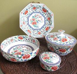 Japanse Shibata Vintage Porcelain Serving Collection Hand Painted 6 pc Set