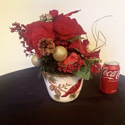 Handcrafted Christmas Decor Centerpiece In Ceramic Pot