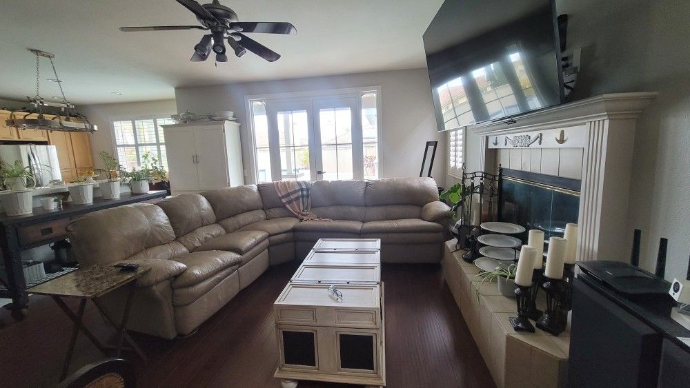 Beige Leather Sectional Sofa