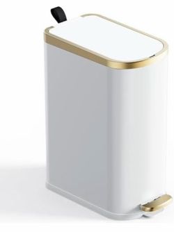 CEROELDA Small Bathroom Trash Can with Lid Soft Close-10L/2.6 Gal Slim Garbage Can-Metal Step Wastebasket-Rectangle Narrow Waste Bin for Office, Bedro